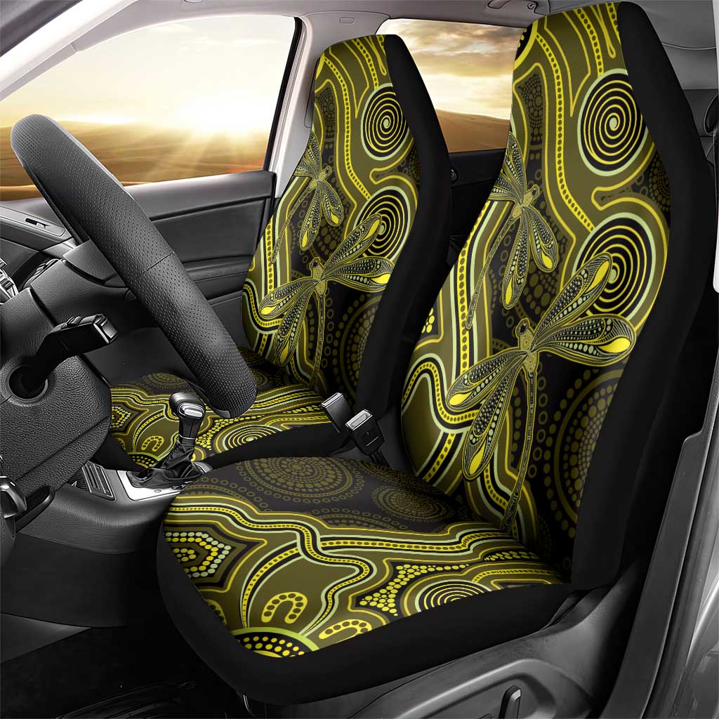 Yellow Indigenous Dragonfly Australia Car Seat Cover Aboriginal Art - Aussie Hoodie