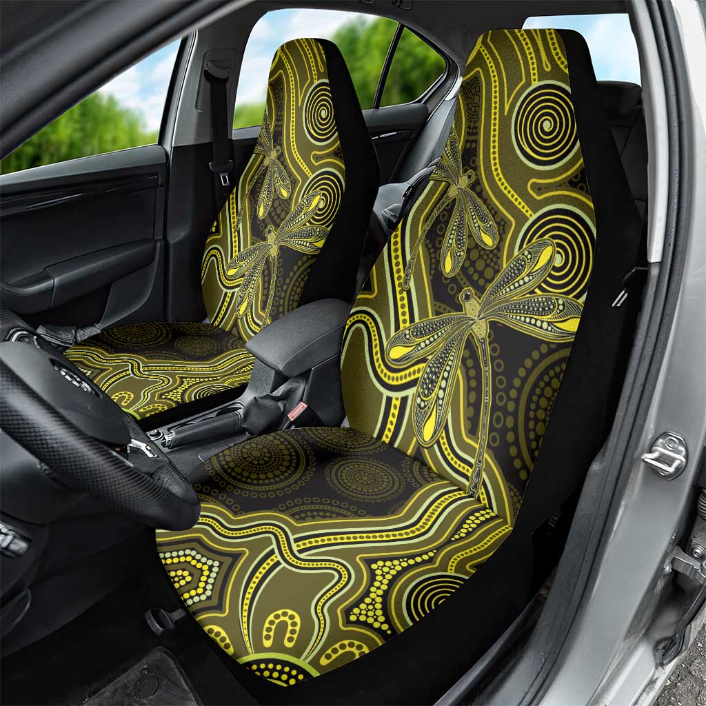 Yellow Indigenous Dragonfly Australia Car Seat Cover Aboriginal Art - Aussie Hoodie