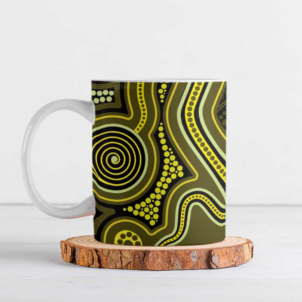 Yellow Indigenous Dragonfly Australia Ceramic Mug Aboriginal Art - Aussie Hoodie