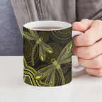 Yellow Indigenous Dragonfly Australia Ceramic Mug Aboriginal Art - Aussie Hoodie