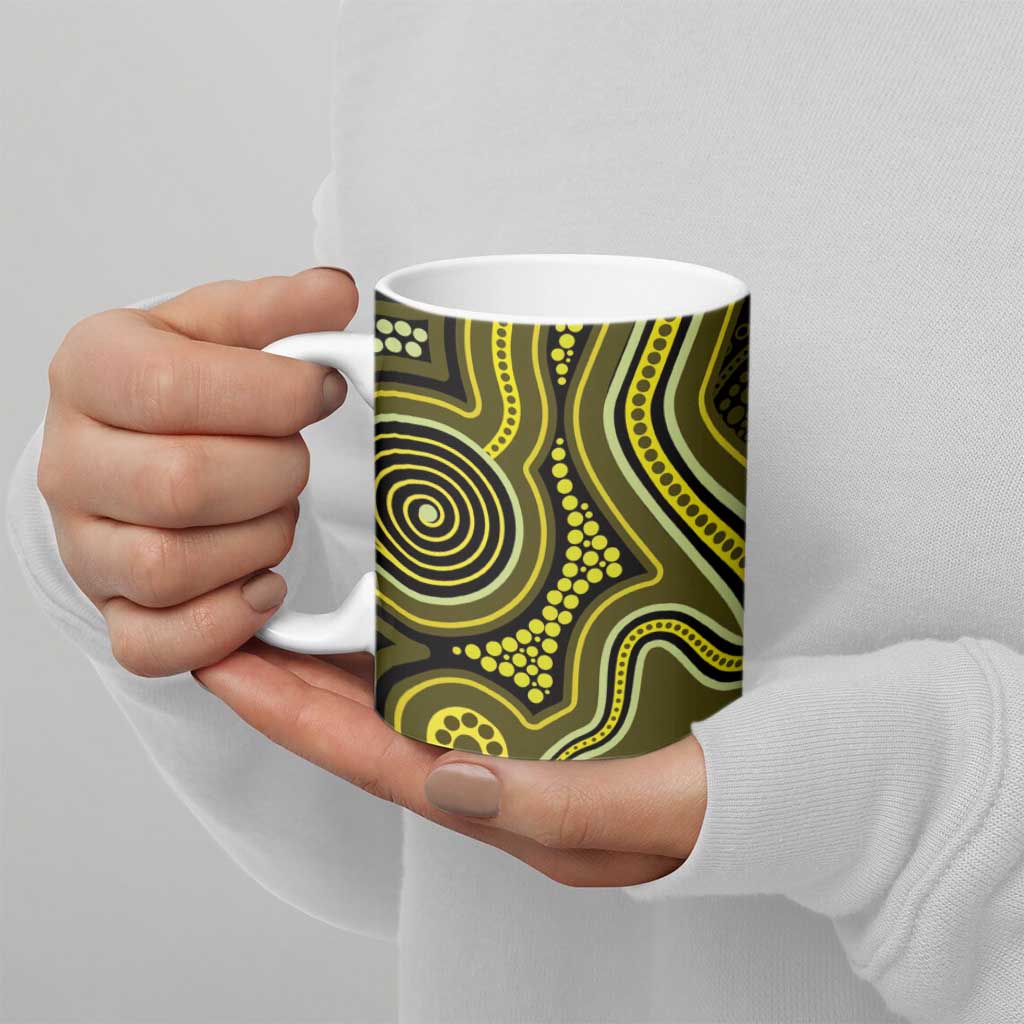Yellow Indigenous Dragonfly Australia Ceramic Mug Aboriginal Art - Aussie Hoodie