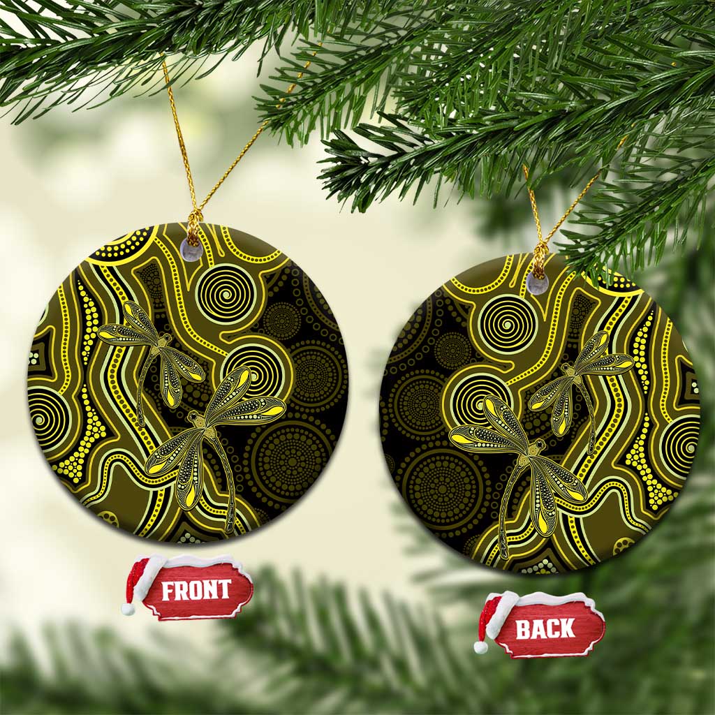 Yellow Indigenous Dragonfly Australia Ceramic Ornament Aboriginal Art - Aussie Hoodie