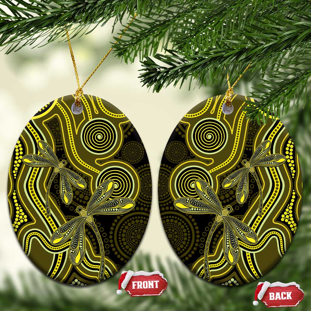 Yellow Indigenous Dragonfly Australia Ceramic Ornament Aboriginal Art - Aussie Hoodie