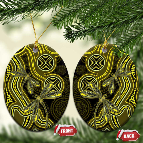 Yellow Indigenous Dragonfly Australia Ceramic Ornament Aboriginal Art - Aussie Hoodie