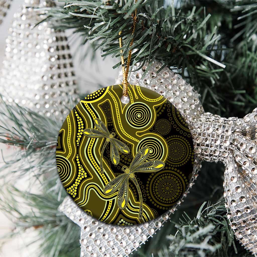 Yellow Indigenous Dragonfly Australia Ceramic Ornament Aboriginal Art - Aussie Hoodie