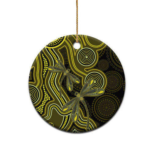 Yellow Indigenous Dragonfly Australia Ceramic Ornament Aboriginal Art - Aussie Hoodie