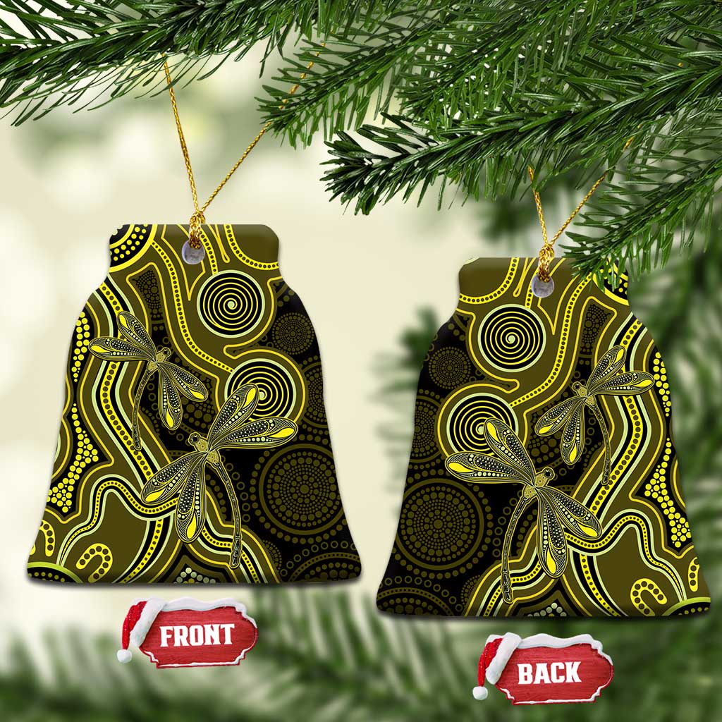 Yellow Indigenous Dragonfly Australia Ceramic Ornament Aboriginal Art - Aussie Hoodie