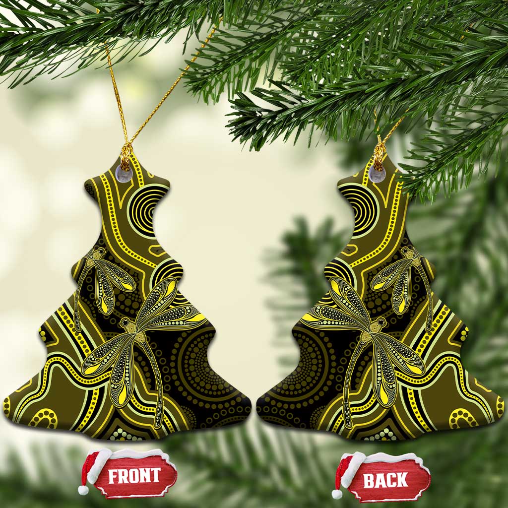 Yellow Indigenous Dragonfly Australia Ceramic Ornament Aboriginal Art - Aussie Hoodie