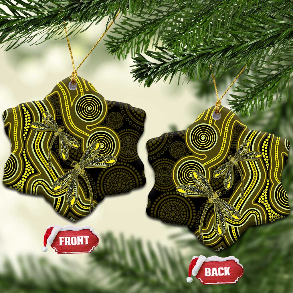Yellow Indigenous Dragonfly Australia Ceramic Ornament Aboriginal Art - Aussie Hoodie