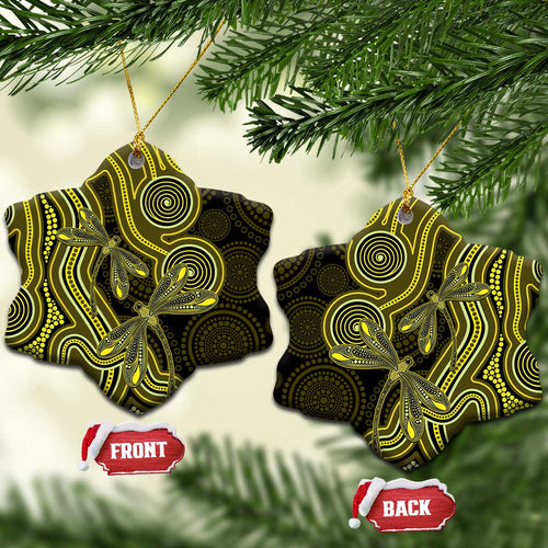 Yellow Indigenous Dragonfly Australia Ceramic Ornament Aboriginal Art - Aussie Hoodie