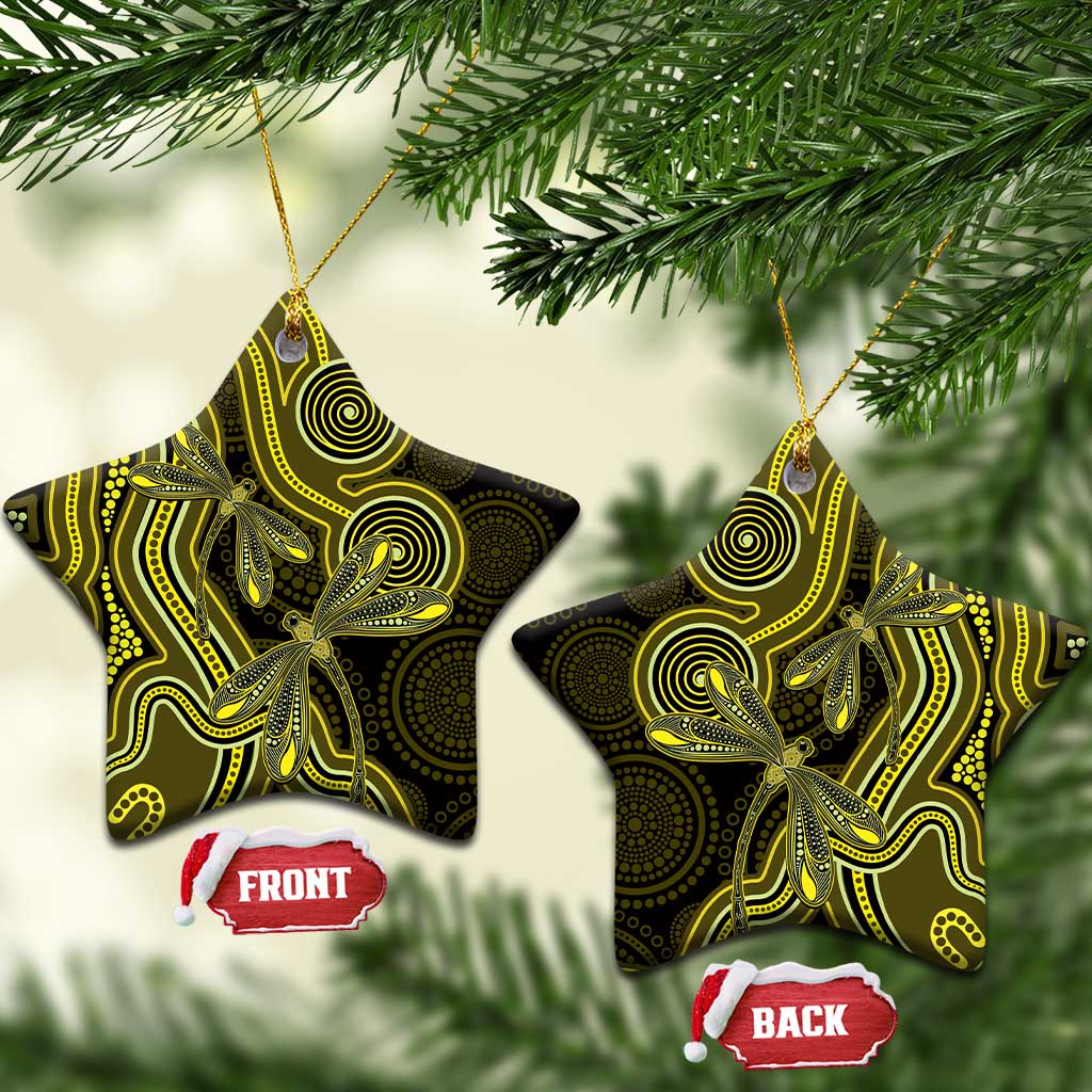 Yellow Indigenous Dragonfly Australia Ceramic Ornament Aboriginal Art - Aussie Hoodie