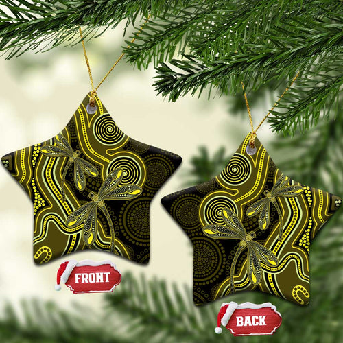 Yellow Indigenous Dragonfly Australia Ceramic Ornament Aboriginal Art - Aussie Hoodie