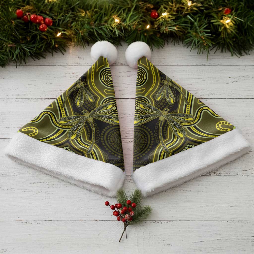 Yellow Indigenous Dragonfly Australia Christmas Santa Hat Aboriginal Art - Aussie Hoodie