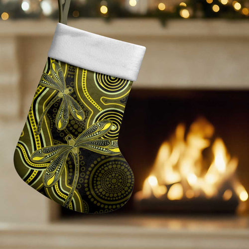 Yellow Indigenous Dragonfly Australia Christmas Stocking Aboriginal Art - Aussie Hoodie