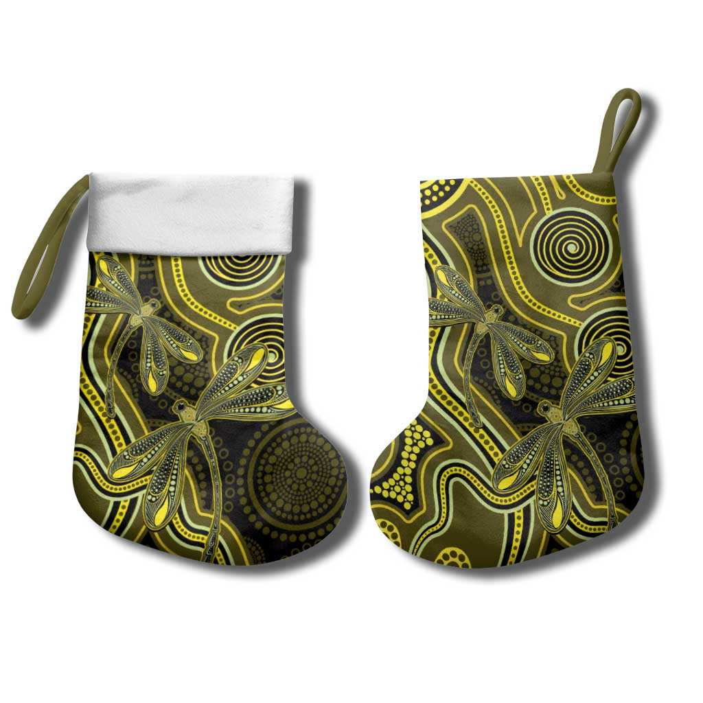 Yellow Indigenous Dragonfly Australia Christmas Stocking Aboriginal Art - Aussie Hoodie