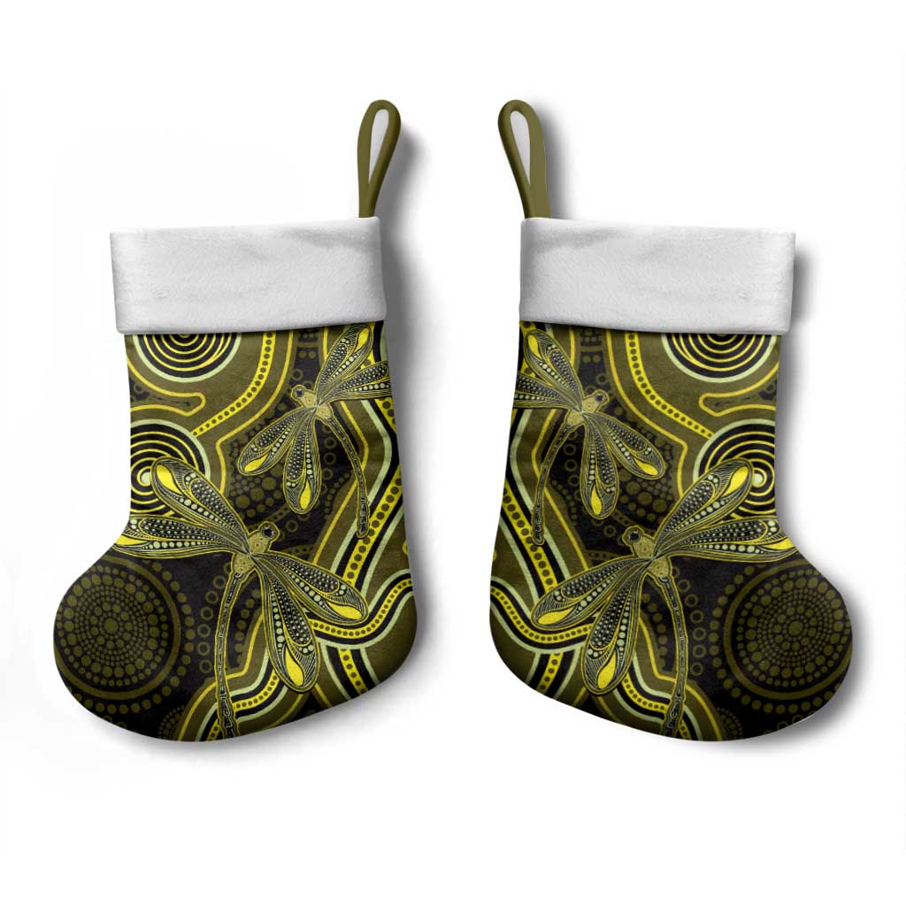 Yellow Indigenous Dragonfly Australia Christmas Stocking Aboriginal Art - Aussie Hoodie