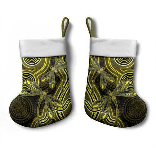 Yellow Indigenous Dragonfly Australia Christmas Stocking Aboriginal Art - Aussie Hoodie