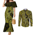 Yellow Indigenous Dragonfly Australia Couples Matching Mermaid Dress and Long Sleeve Button Shirt Aboriginal Art - Aussie Hoodie