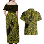 Yellow Indigenous Dragonfly Australia Couples Matching Off Shoulder Maxi Dress and Hawaiian Shirt Aboriginal Art - Aussie Hoodie