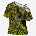 Yellow Indigenous Dragonfly Australia Cross Shoulder Shirt Aboriginal Art - Aussie Hoodie