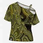 Yellow Indigenous Dragonfly Australia Cross Shoulder Shirt Aboriginal Art - Aussie Hoodie