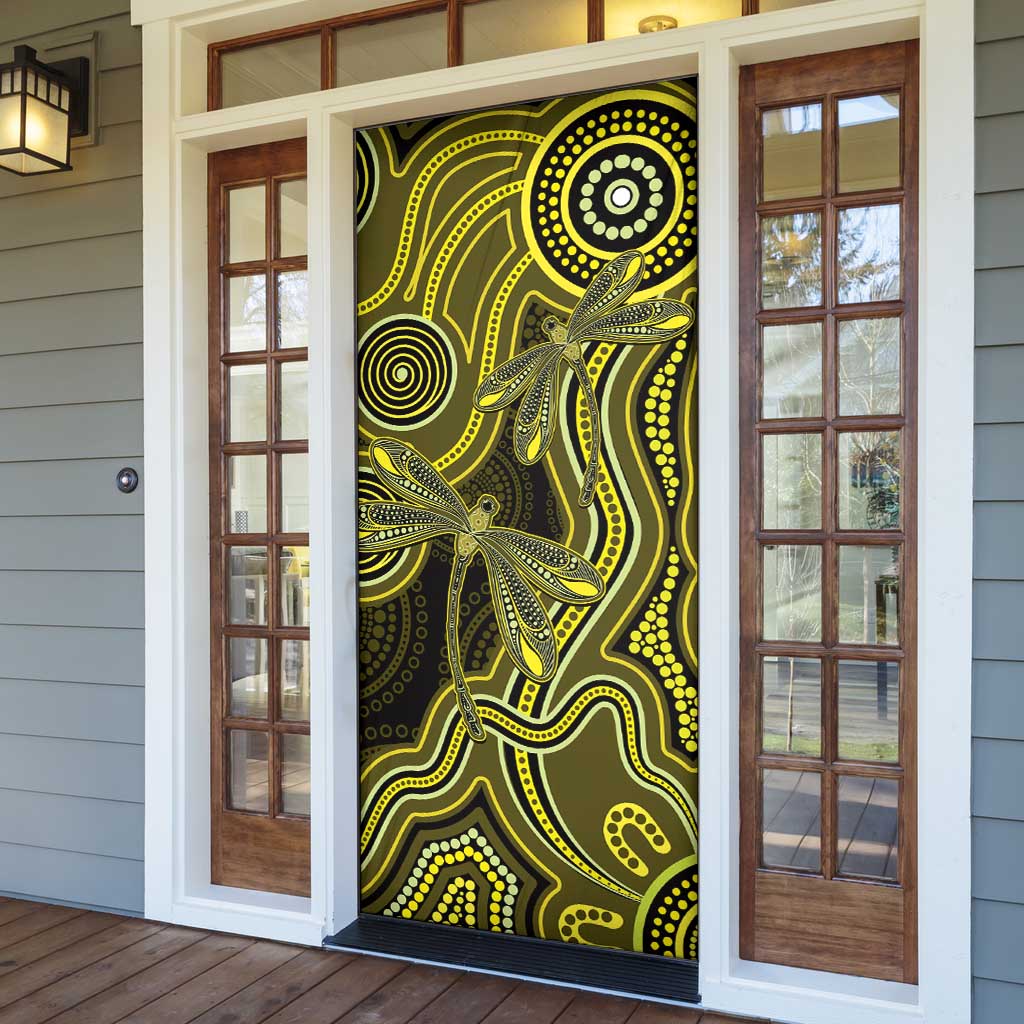 Yellow Indigenous Dragonfly Australia Door Cover Aboriginal Art - Aussie Hoodie