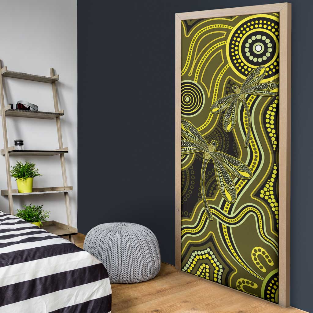 Yellow Indigenous Dragonfly Australia Door Cover Aboriginal Art - Aussie Hoodie