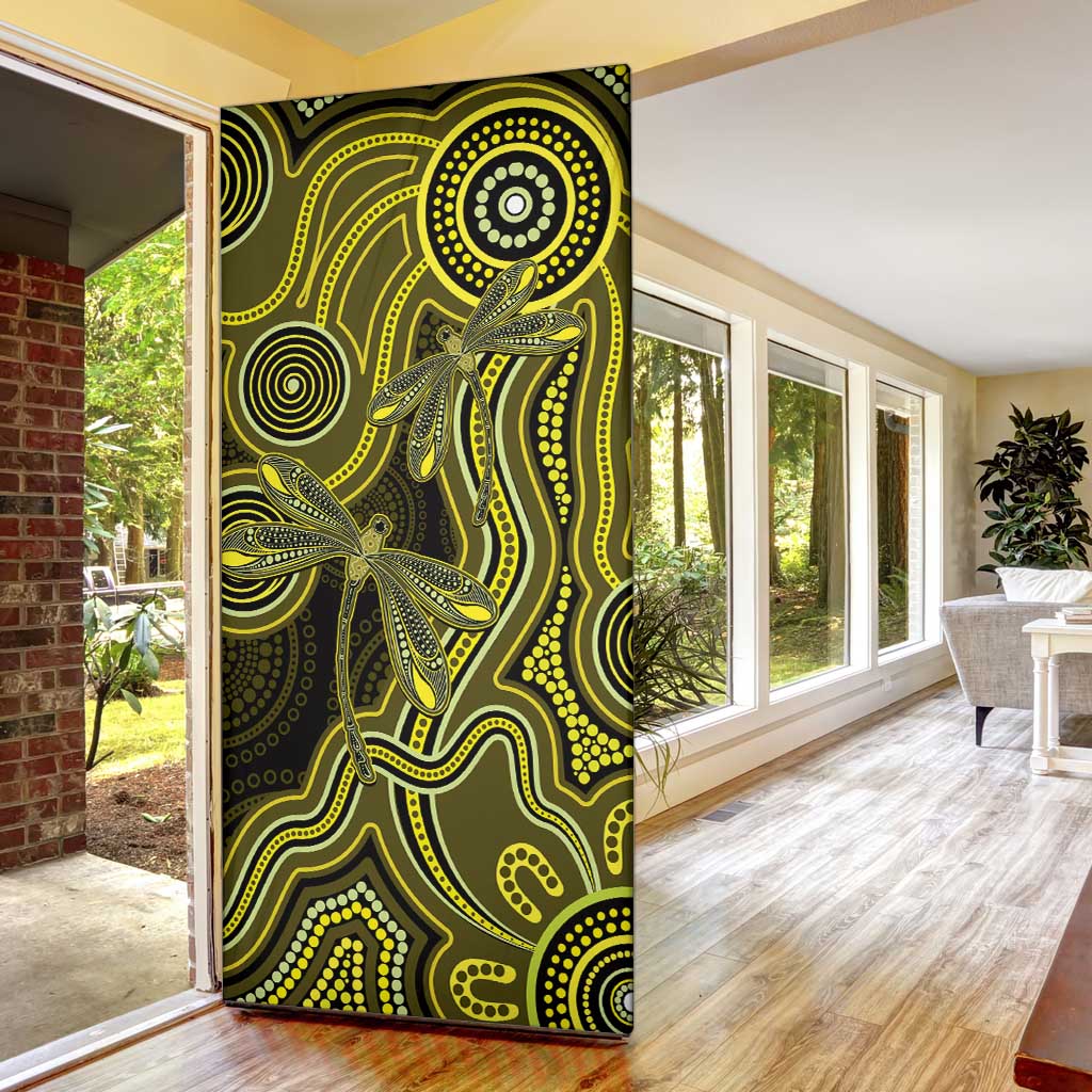 Yellow Indigenous Dragonfly Australia Door Cover Aboriginal Art - Aussie Hoodie