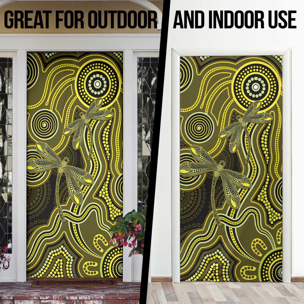 Yellow Indigenous Dragonfly Australia Door Cover Aboriginal Art - Aussie Hoodie