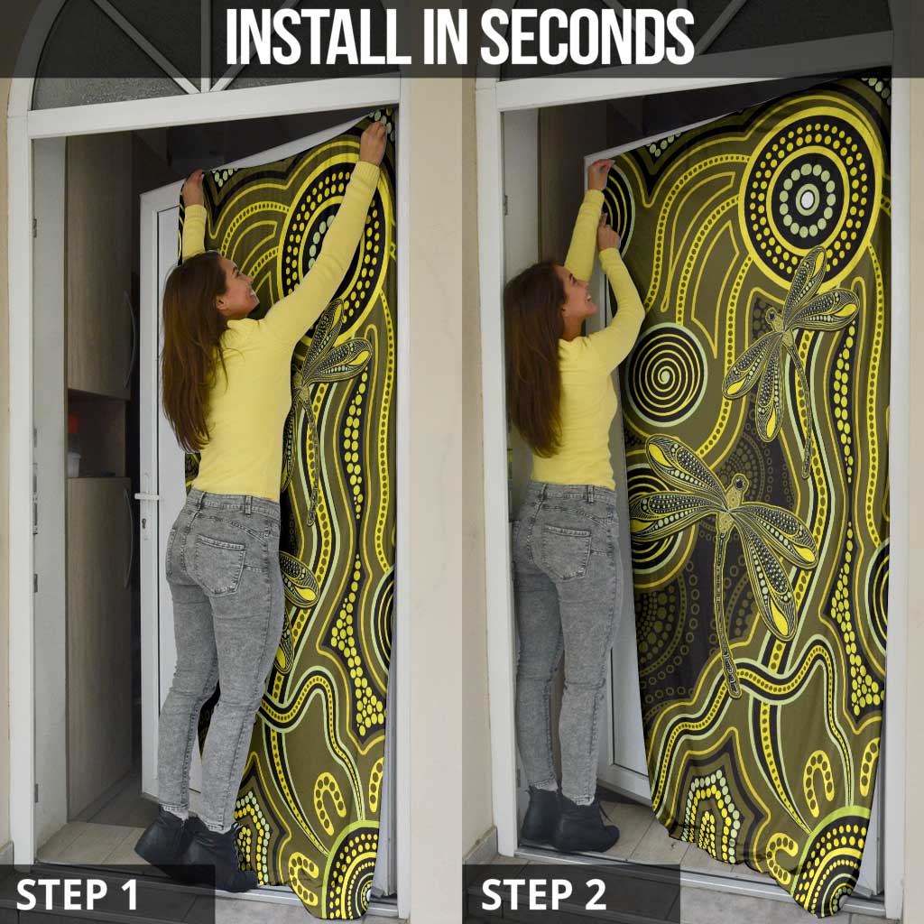 Yellow Indigenous Dragonfly Australia Door Cover Aboriginal Art - Aussie Hoodie