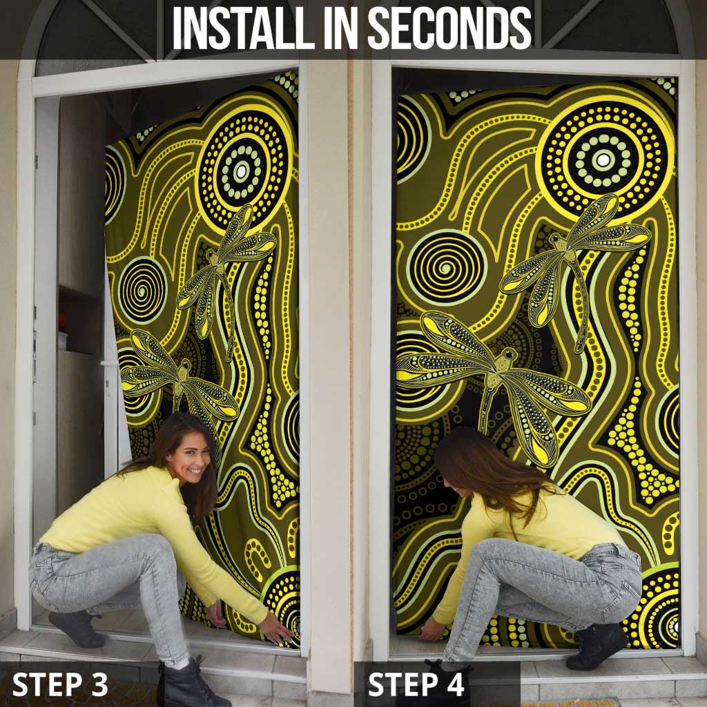 Yellow Indigenous Dragonfly Australia Door Cover Aboriginal Art - Aussie Hoodie