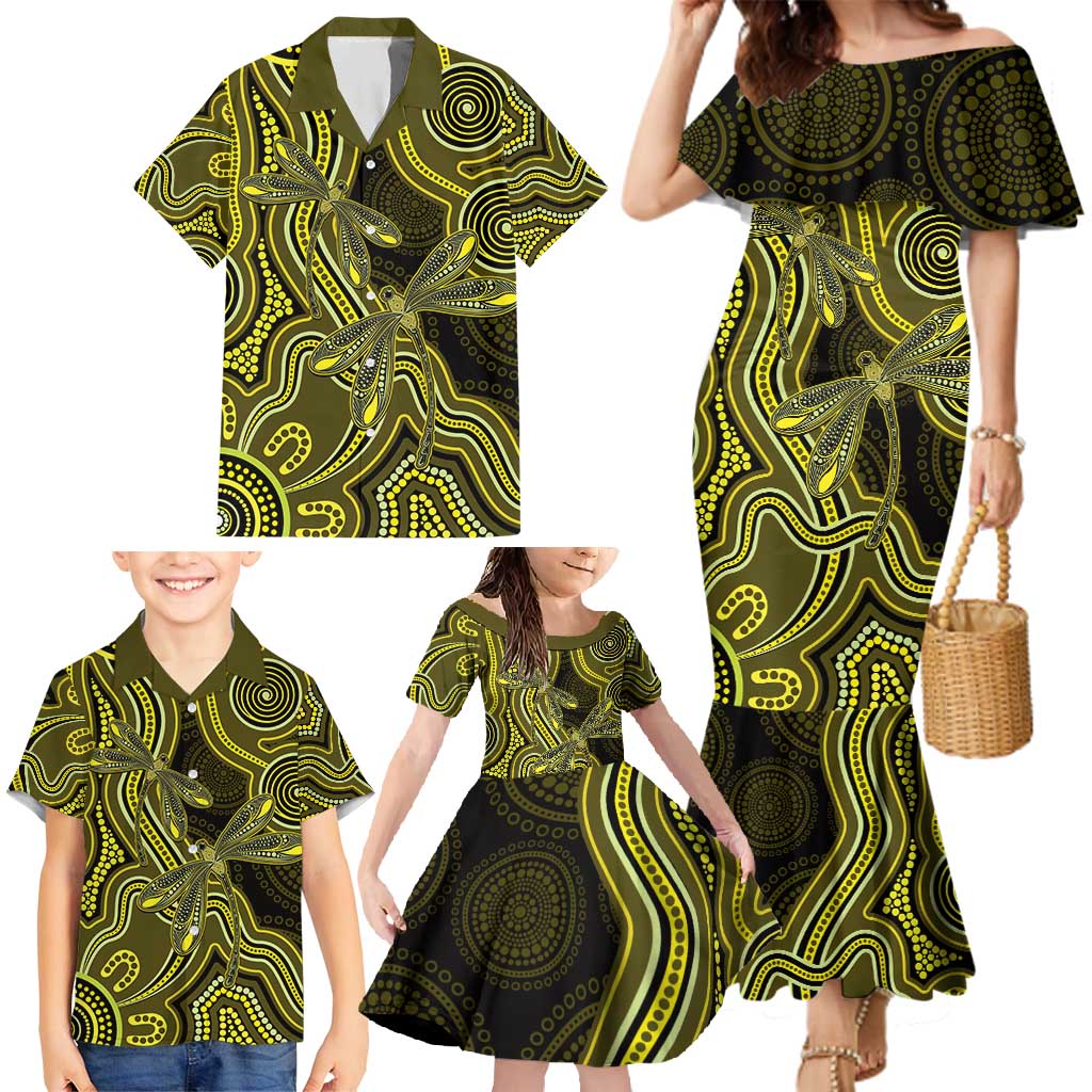 Yellow Indigenous Dragonfly Australia Family Matching Mermaid Dress and Hawaiian Shirt Aboriginal Art - Aussie Hoodie