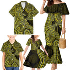 Yellow Indigenous Dragonfly Australia Family Matching Mermaid Dress and Hawaiian Shirt Aboriginal Art - Aussie Hoodie