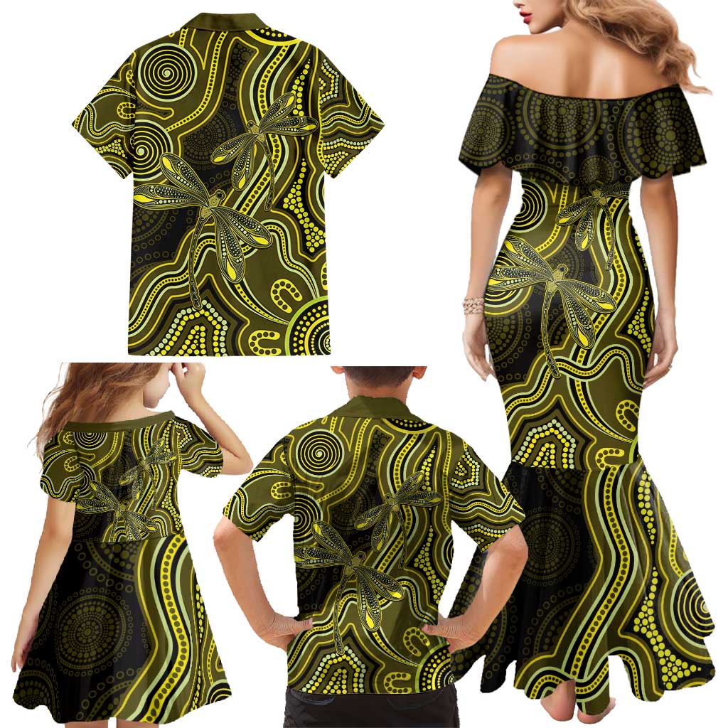 Yellow Indigenous Dragonfly Australia Family Matching Mermaid Dress and Hawaiian Shirt Aboriginal Art - Aussie Hoodie