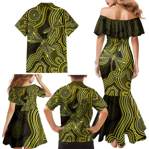 Yellow Indigenous Dragonfly Australia Family Matching Mermaid Dress and Hawaiian Shirt Aboriginal Art - Aussie Hoodie