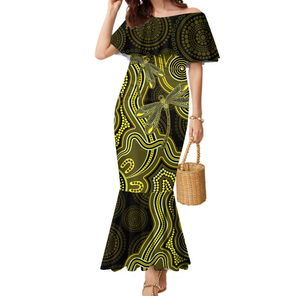 Yellow Indigenous Dragonfly Australia Family Matching Mermaid Dress and Hawaiian Shirt Aboriginal Art - Aussie Hoodie