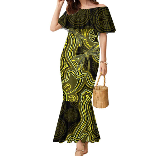 Yellow Indigenous Dragonfly Australia Family Matching Mermaid Dress and Hawaiian Shirt Aboriginal Art - Aussie Hoodie