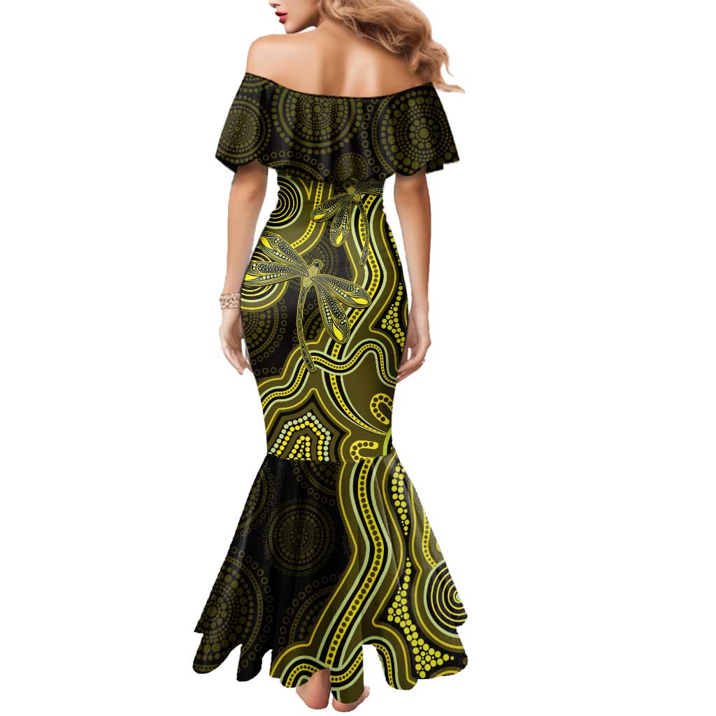 Yellow Indigenous Dragonfly Australia Family Matching Mermaid Dress and Hawaiian Shirt Aboriginal Art - Aussie Hoodie