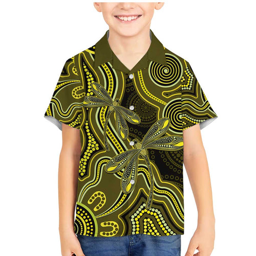 Yellow Indigenous Dragonfly Australia Family Matching Mermaid Dress and Hawaiian Shirt Aboriginal Art - Aussie Hoodie