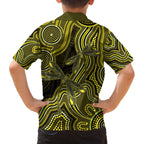 Yellow Indigenous Dragonfly Australia Family Matching Off The Shoulder Long Sleeve Dress and Hawaiian Shirt Aboriginal Art - Aussie Hoodie
