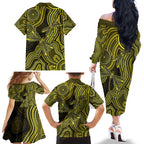 Yellow Indigenous Dragonfly Australia Family Matching Off The Shoulder Long Sleeve Dress and Hawaiian Shirt Aboriginal Art - Aussie Hoodie