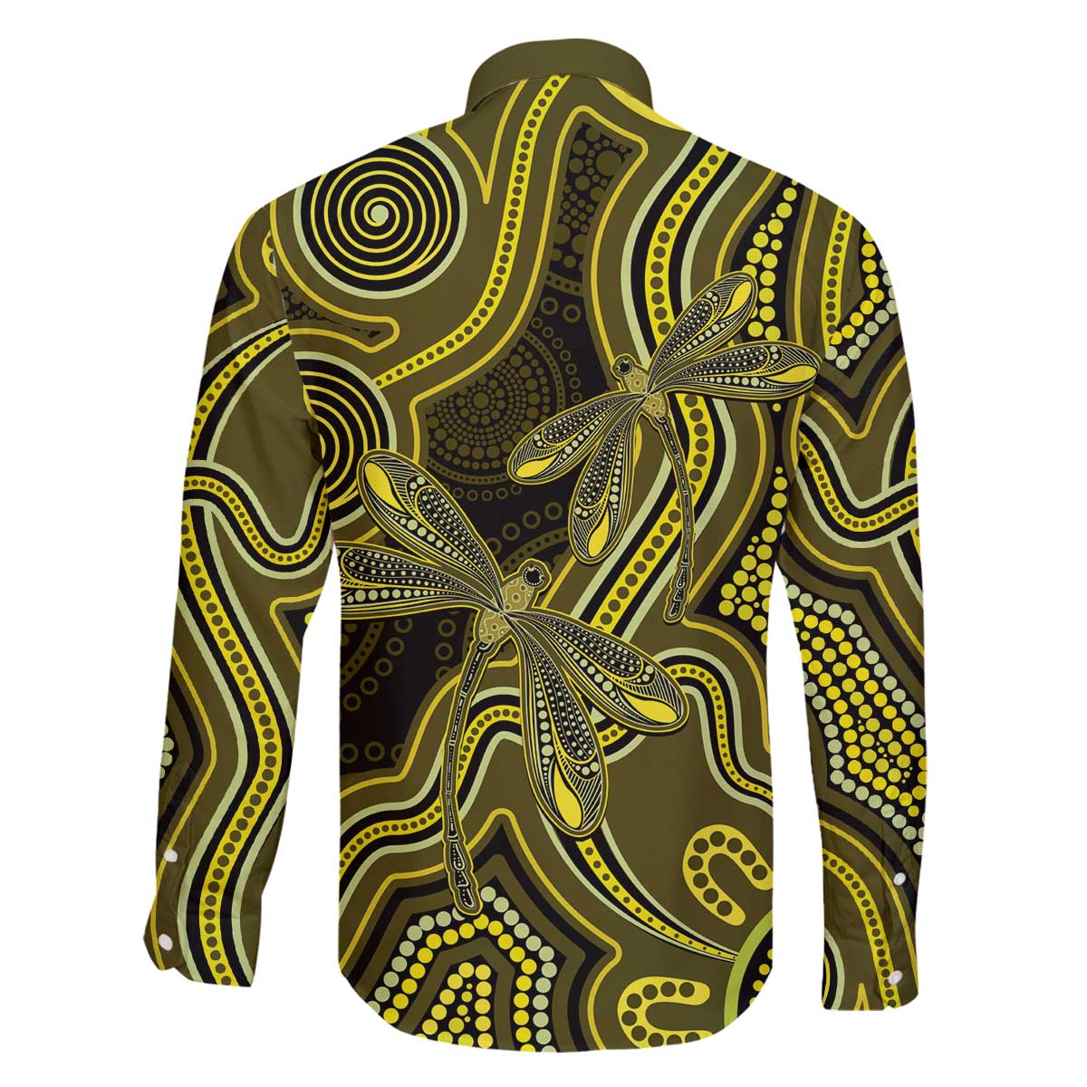 Yellow Indigenous Dragonfly Australia Family Matching Off The Shoulder Long Sleeve Dress and Hawaiian Shirt Aboriginal Art - Aussie Hoodie