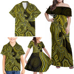 Yellow Indigenous Dragonfly Australia Family Matching Off Shoulder Maxi Dress and Hawaiian Shirt Aboriginal Art - Aussie Hoodie