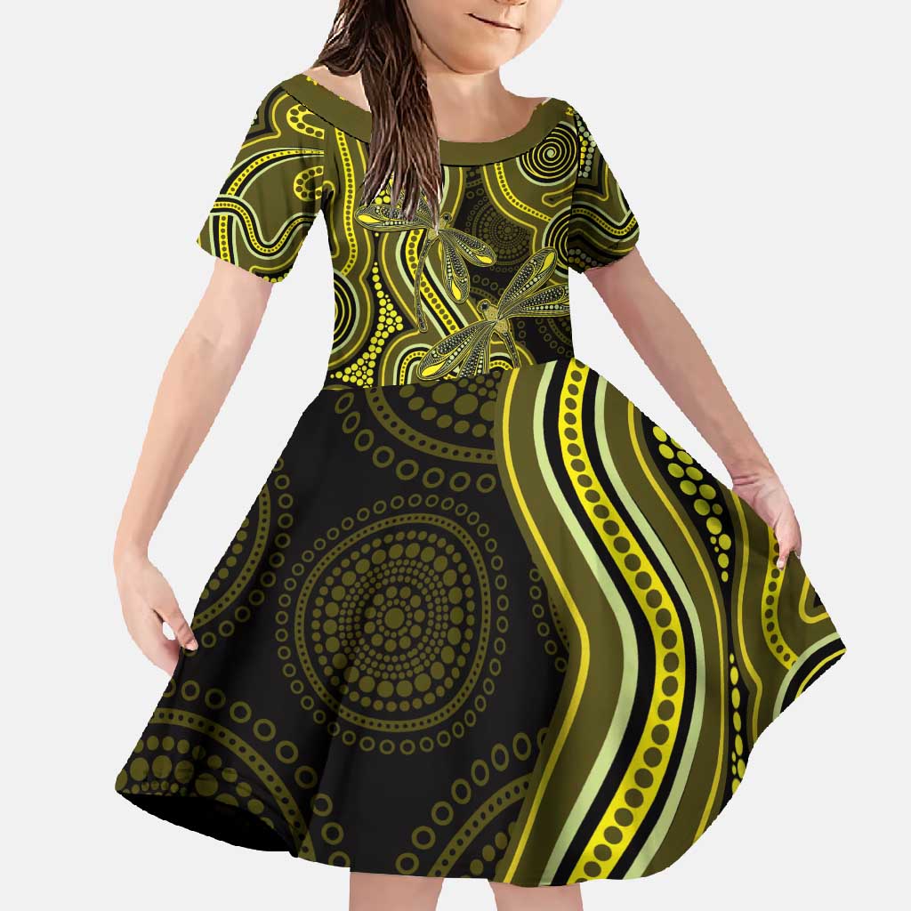 Yellow Indigenous Dragonfly Australia Family Matching Off Shoulder Maxi Dress and Hawaiian Shirt Aboriginal Art - Aussie Hoodie