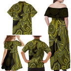 Yellow Indigenous Dragonfly Australia Family Matching Off Shoulder Maxi Dress and Hawaiian Shirt Aboriginal Art - Aussie Hoodie