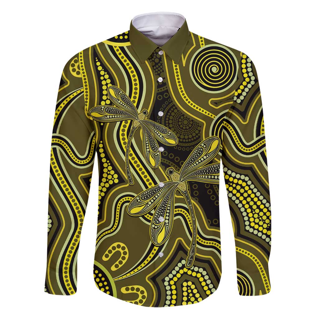 Yellow Indigenous Dragonfly Australia Family Matching Off Shoulder Maxi Dress and Hawaiian Shirt Aboriginal Art - Aussie Hoodie