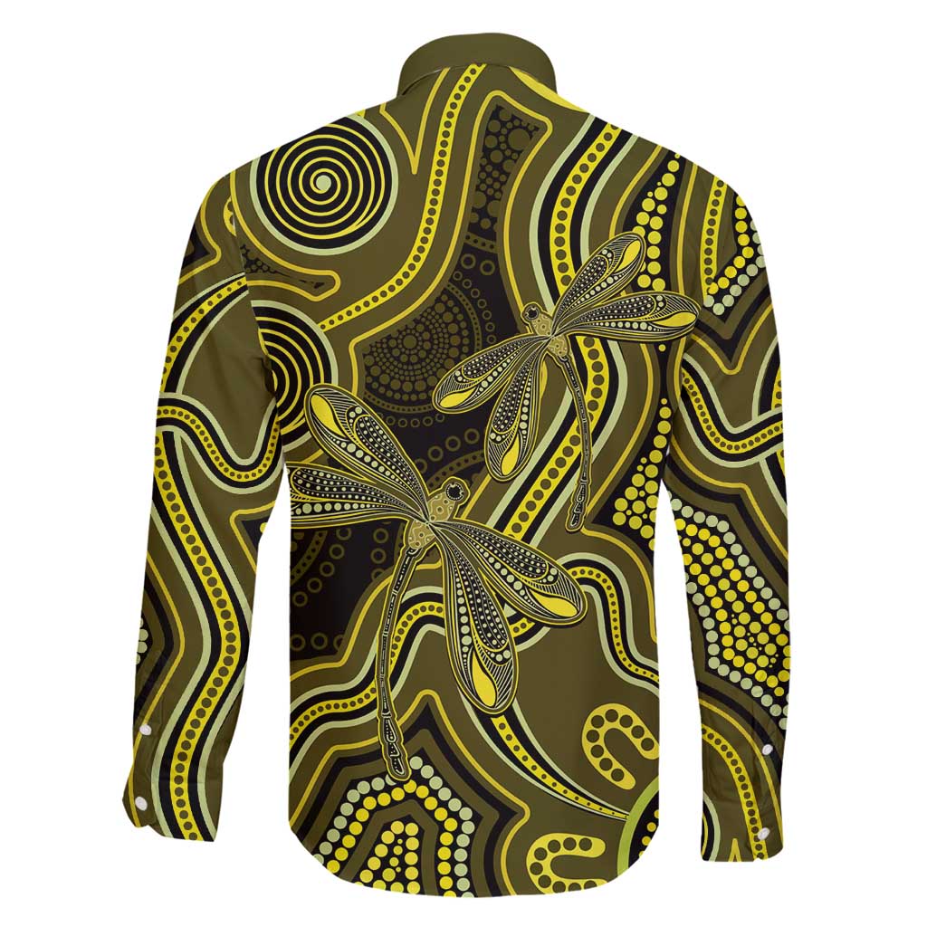 Yellow Indigenous Dragonfly Australia Family Matching Off Shoulder Maxi Dress and Hawaiian Shirt Aboriginal Art - Aussie Hoodie