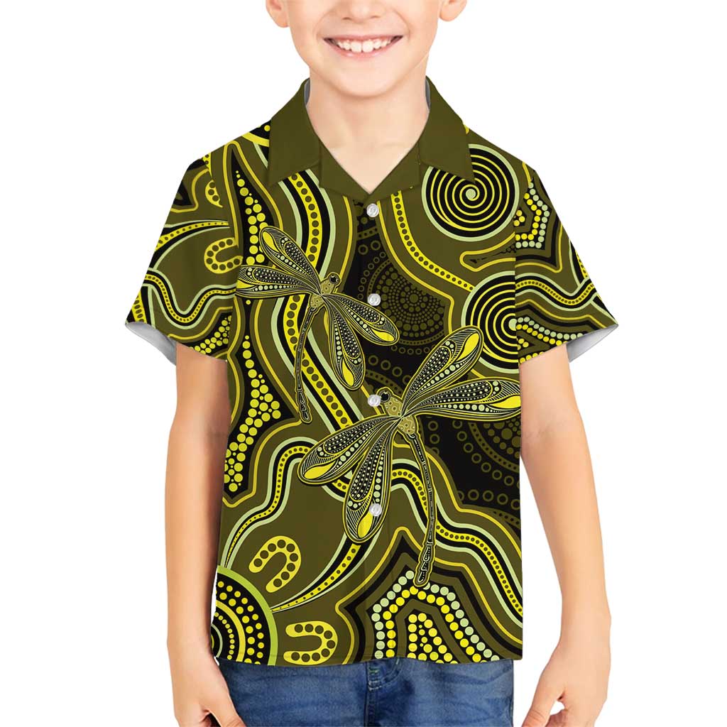 Yellow Indigenous Dragonfly Australia Family Matching Off Shoulder Maxi Dress and Hawaiian Shirt Aboriginal Art - Aussie Hoodie