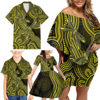 Yellow Indigenous Dragonfly Australia Family Matching Off Shoulder Short Dress and Hawaiian Shirt Aboriginal Art - Aussie Hoodie
