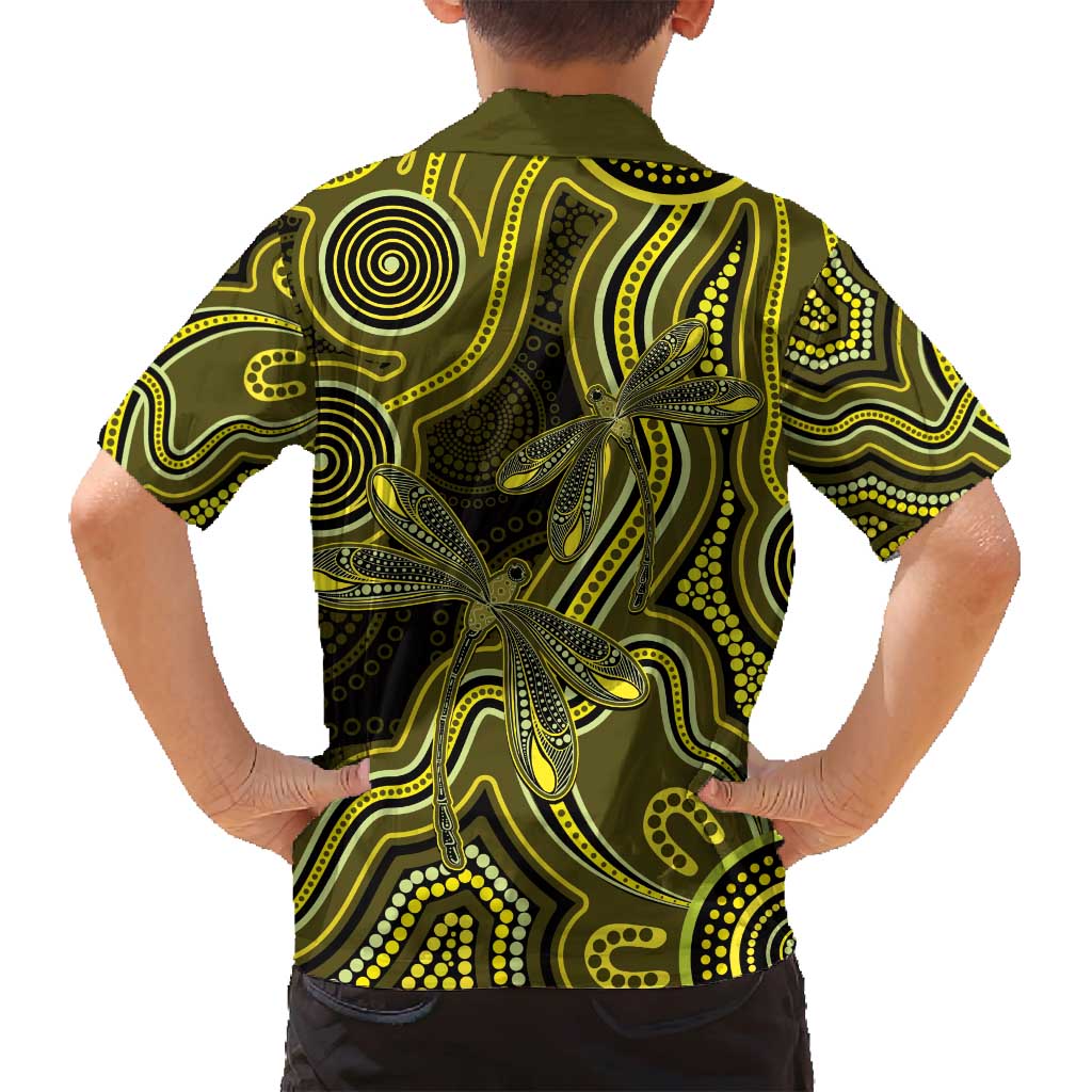Yellow Indigenous Dragonfly Australia Family Matching Off Shoulder Short Dress and Hawaiian Shirt Aboriginal Art - Aussie Hoodie